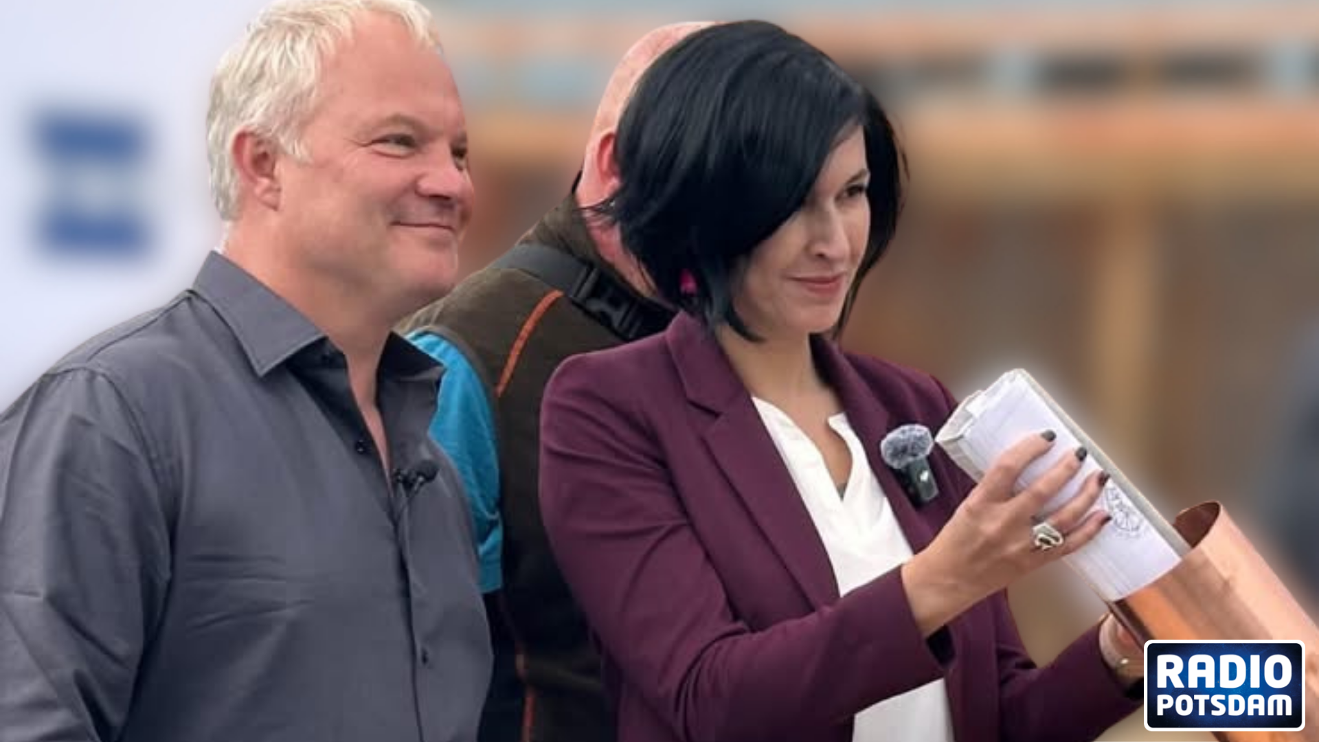 260521 FOTO Grundsteinlegung Wohnen am Filmpark Noosha Aubel und Jan Kretzschmar